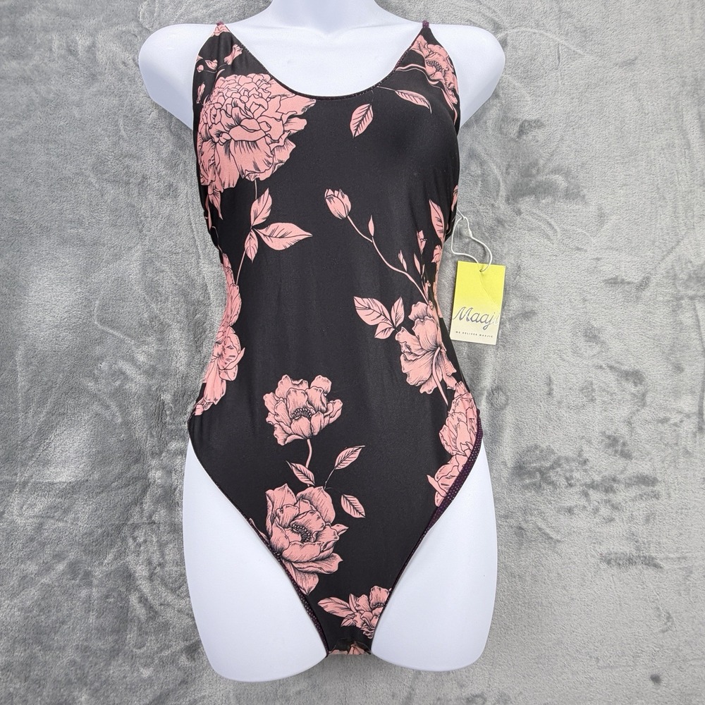 Maaji Reversible One Piece Swimsuit Large Black Pink Floral Purple NWT Colombia